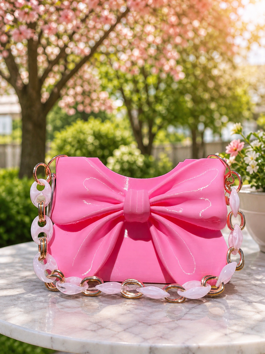 Borsa Dany con fiocco in PETG rosa design moderno