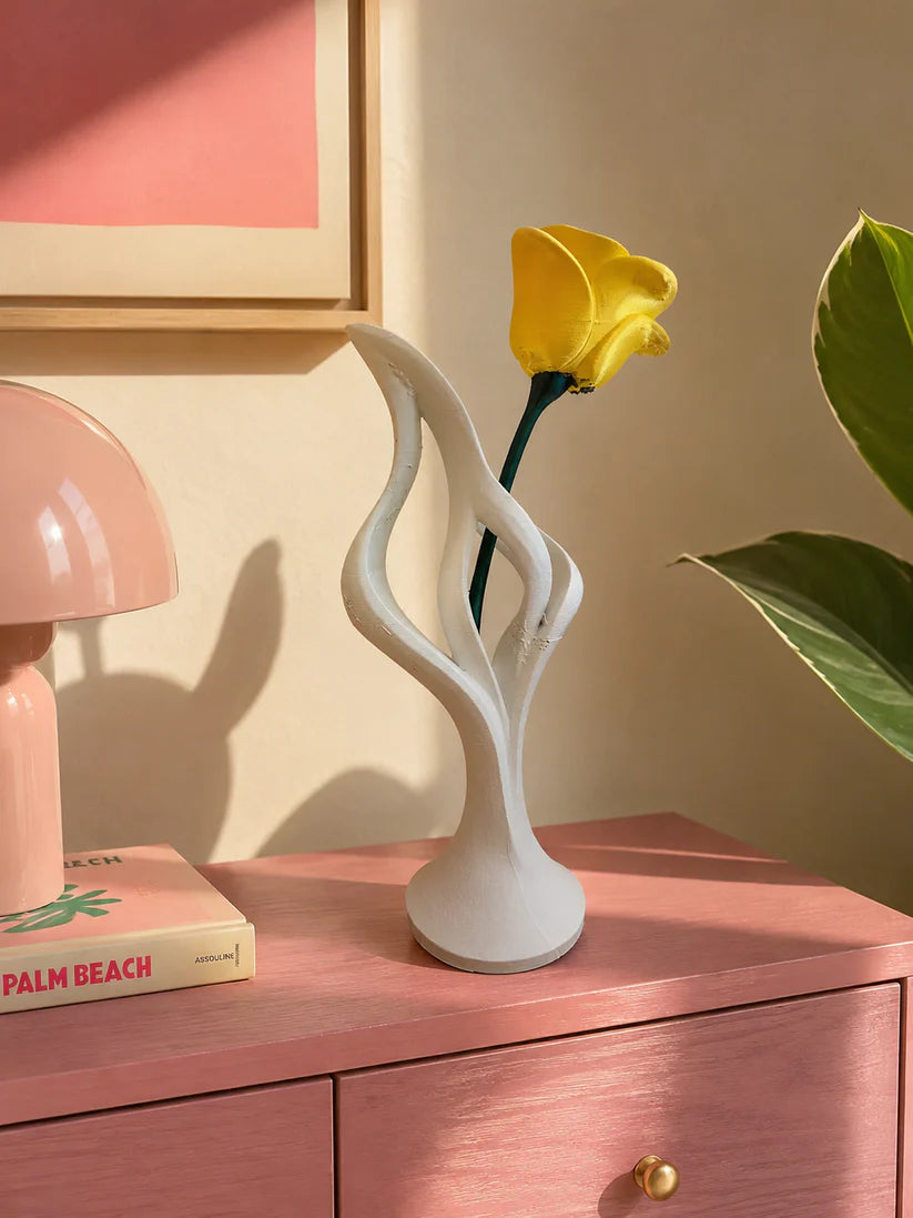Yellow eternal rose decorative sculpture made in Italy, modern flower design, luxury home decor, unique gift idea, contemporary interior decoration