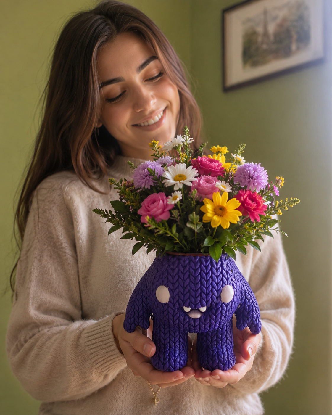 Vaso porta pianta Fjody Fjoccolosa decorativo ragazza che regge in mano
