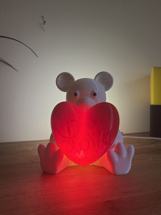 Lampada Orsetto LOVE LED accesa con cuore rosso luminoso, decorazione romantica in PLA stampata in 3D