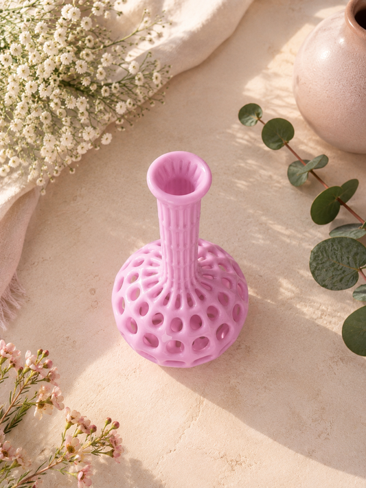 Atlantide Pink Decorative Vase top view on minimalist luxury background.