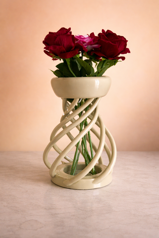 Vaso decorativo intrecciato in PETG con fiori artificiali