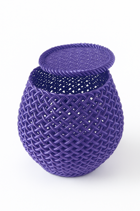 Cestino Intreccio 3D con coperchio, design moderno in PLA Made in Italy