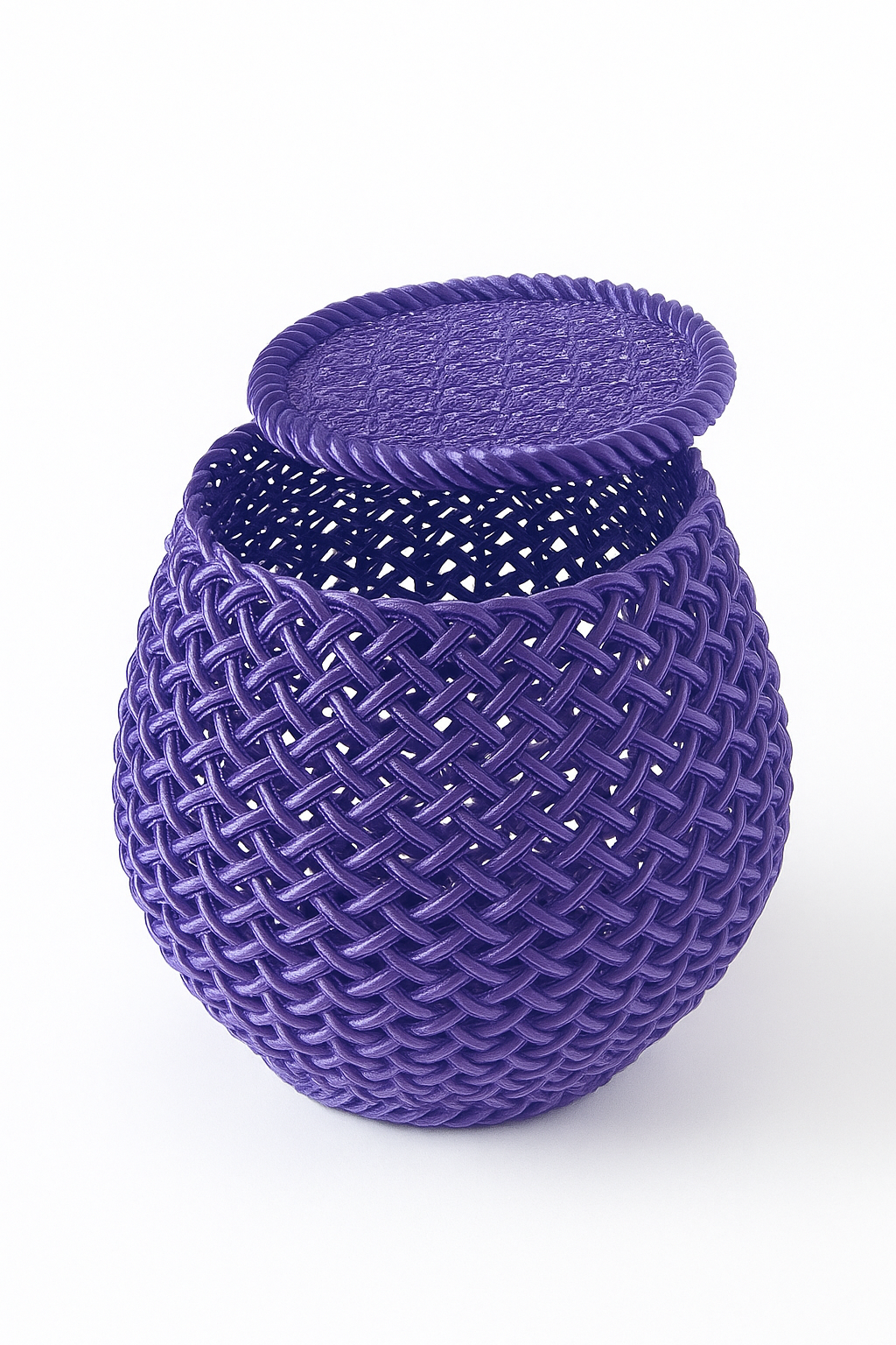 Cestino Intreccio 3D con coperchio, design moderno in PLA Made in Italy