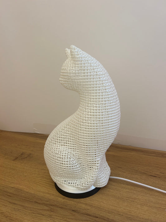 Lampada Gatto 3D bianca realizzata in stampa 3D, complemento d’arredo moderno