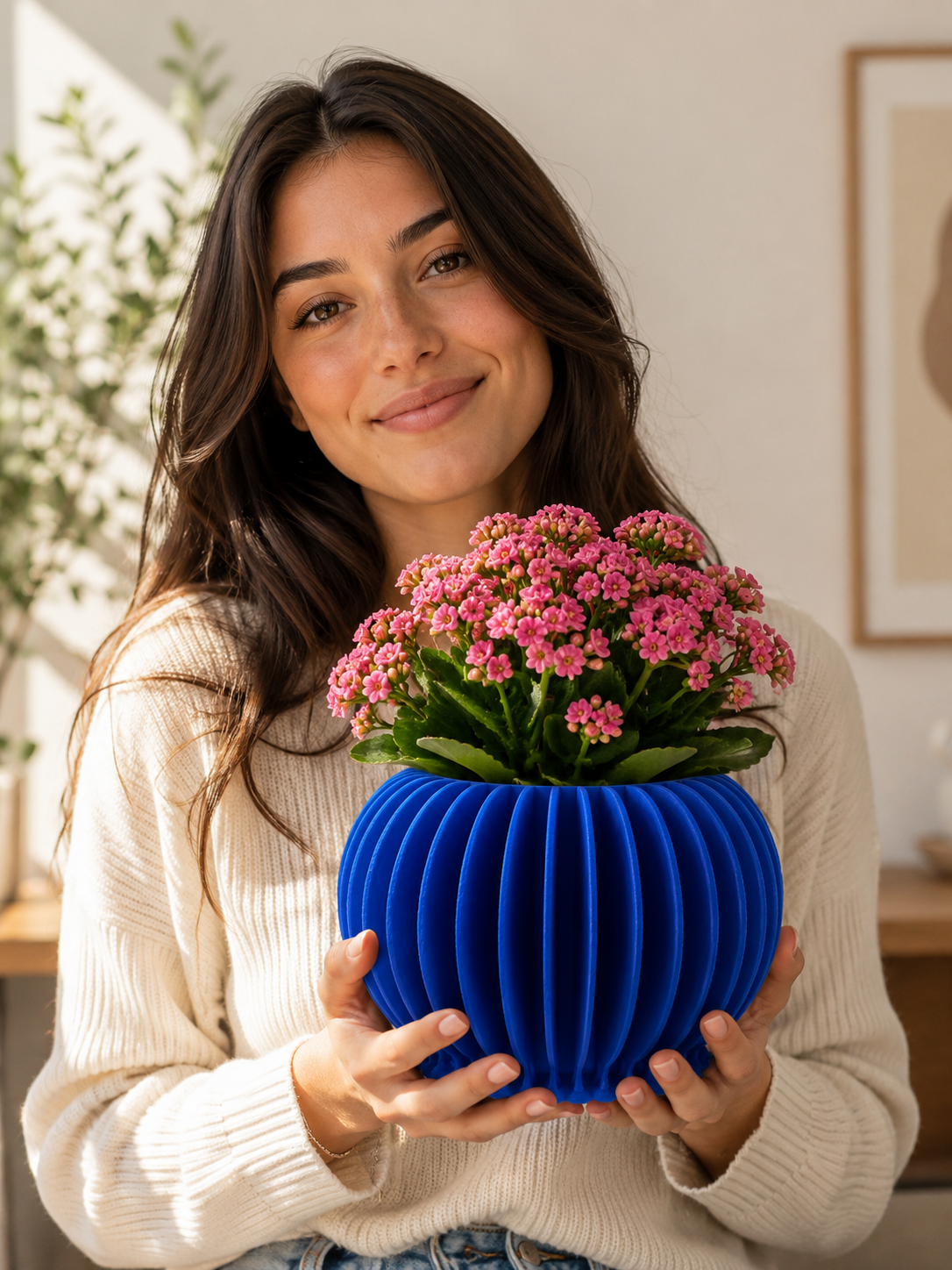 Dettaglio del Vaso Sfera Elegante 3D artigianale, complemento d’arredo sostenibile.