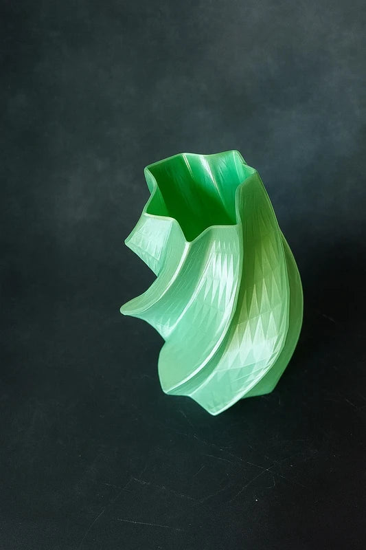 Vaso Onda Verde in PLA ecologico, complemento d’arredo moderno stampato in 3D