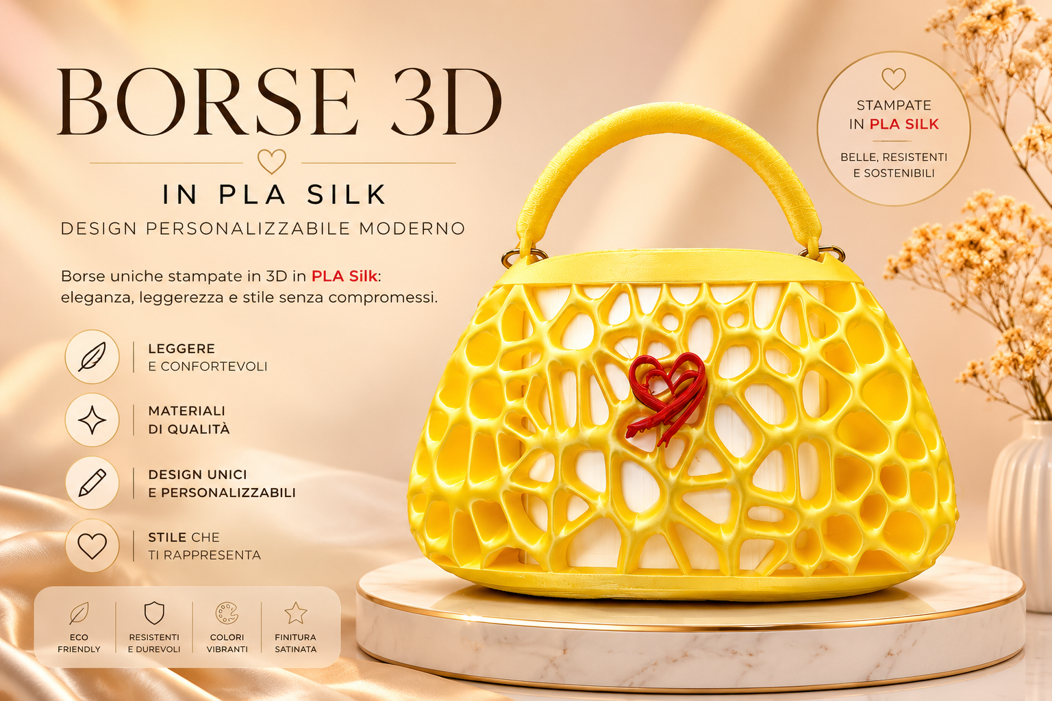 Borse 3D da Donna in PLA Silk | Design Personalizzabile, Elegante e Originale