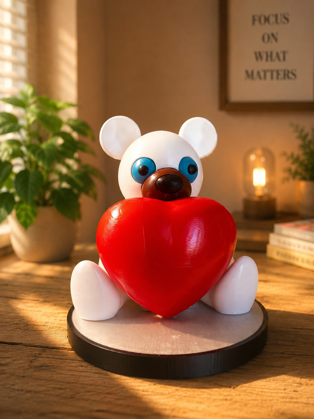 Modern decorative bear lamp with glowing red heart LED light