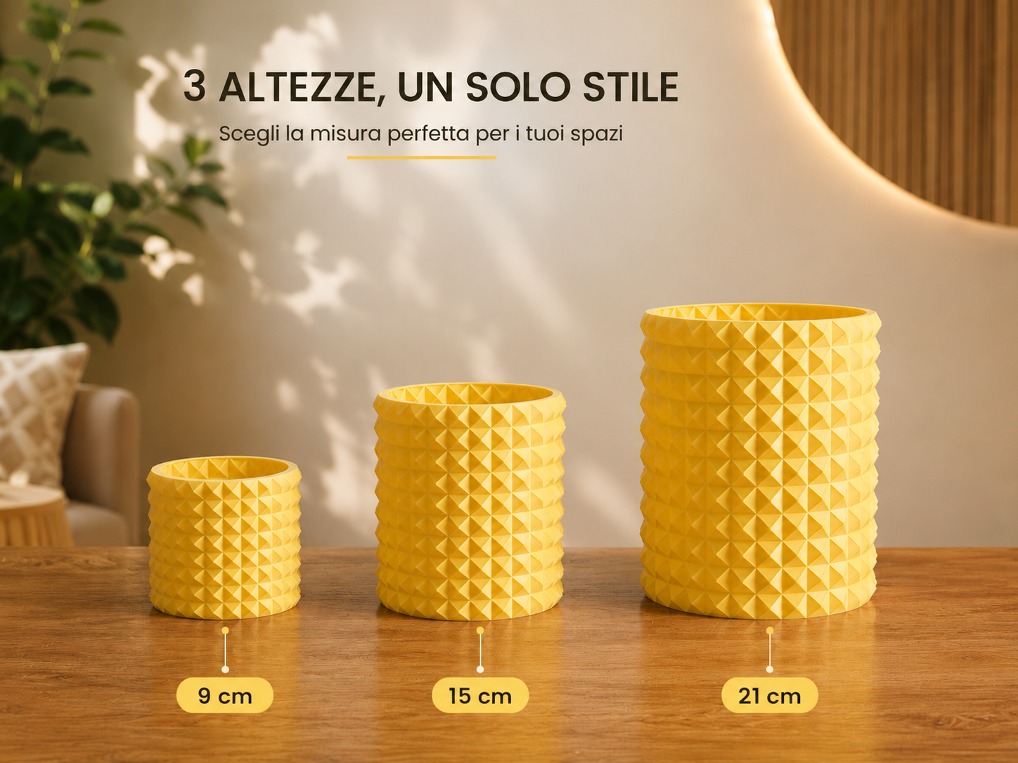 Modern geometric 3D printed planter available in three sizes (Small, Medium and Large), decorative indoor plant pot for flowers, home decor, office decoration and contemporary interiors.
