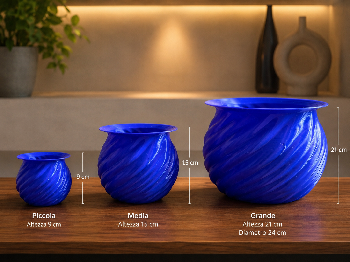 Modern blue spiral planter collection available in three sizes, premium 3D printed flower pots for indoor plants, contemporary home decor, designer planters, decorative botanical…