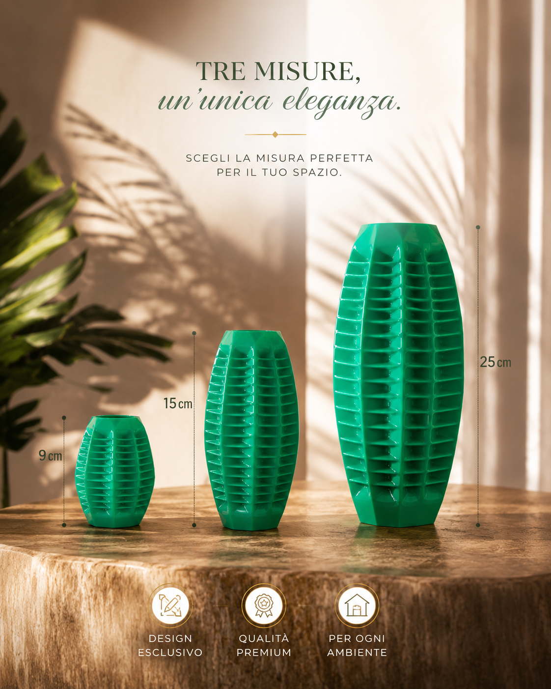 Decorative designer vase collection available in three sizes, perfect for modern home decor, minimalist interiors, contemporary styling and luxury living spaces.