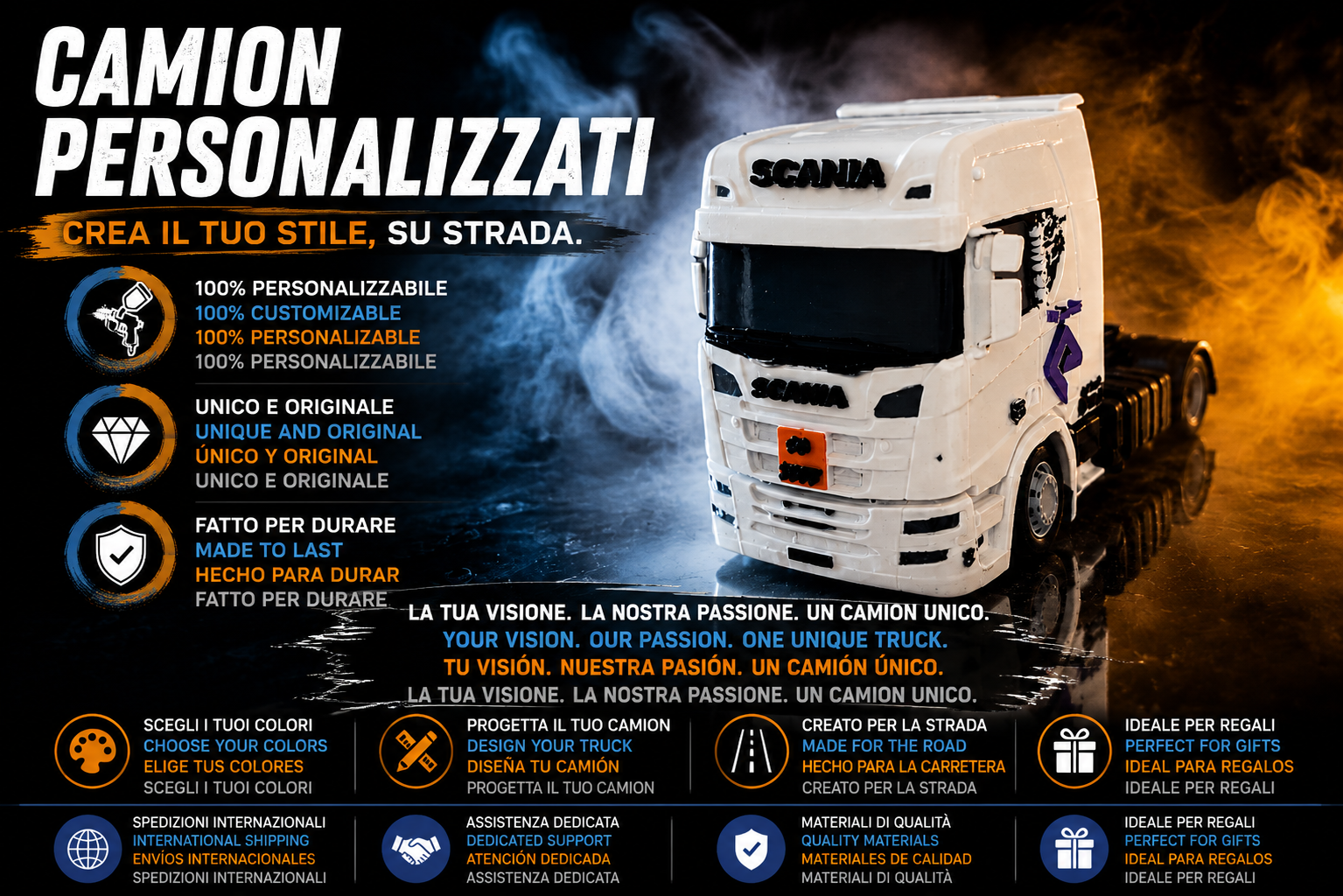 Discover custom model trucks made to order with personalized colors, graphics and unique details. Create your own miniature truck and make it truly one of a kind.