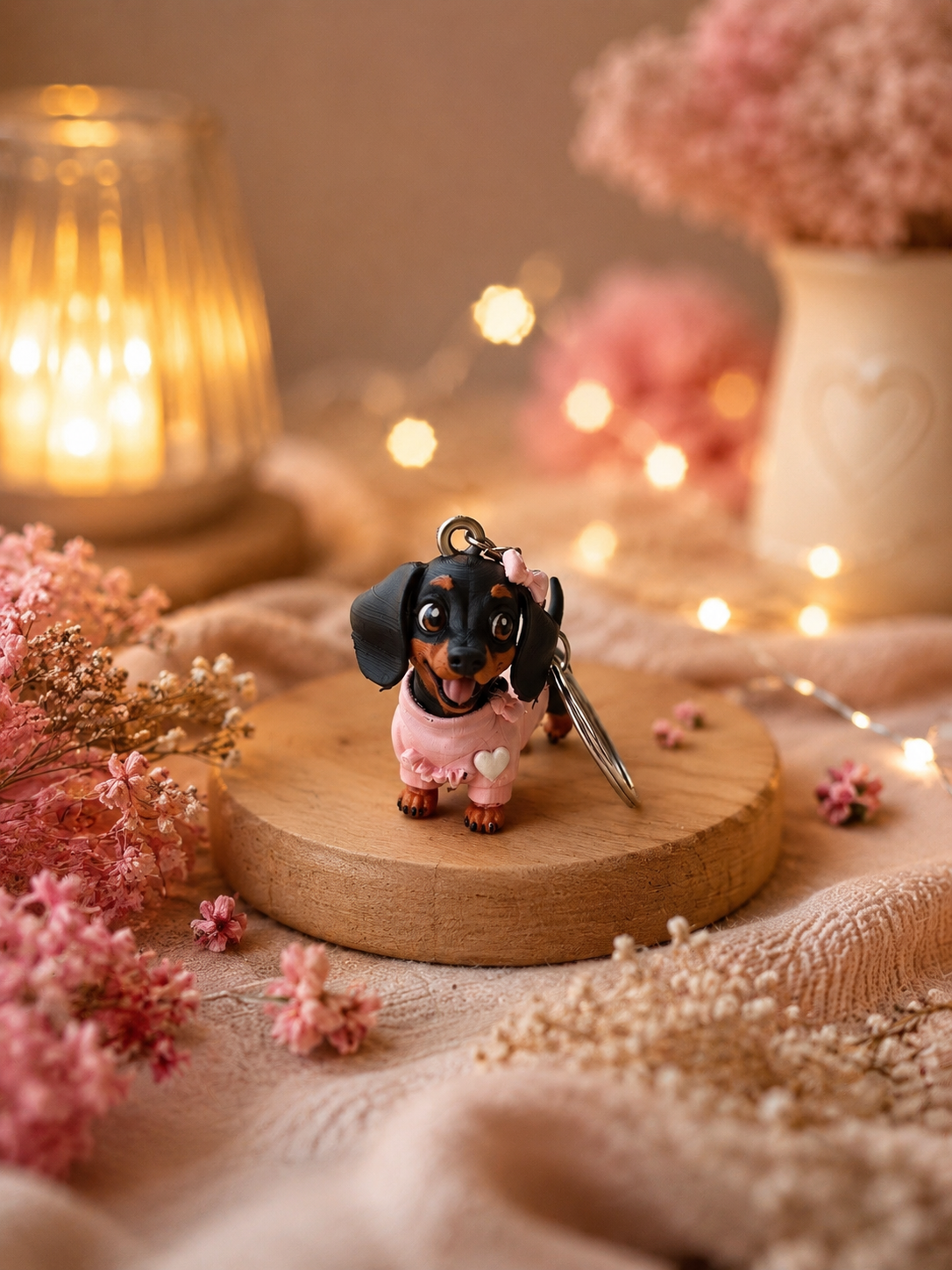 3D printed dachshund keychain made in PLA Silk, personalized dog lover gift accessory for keys, bags and backpacks.
