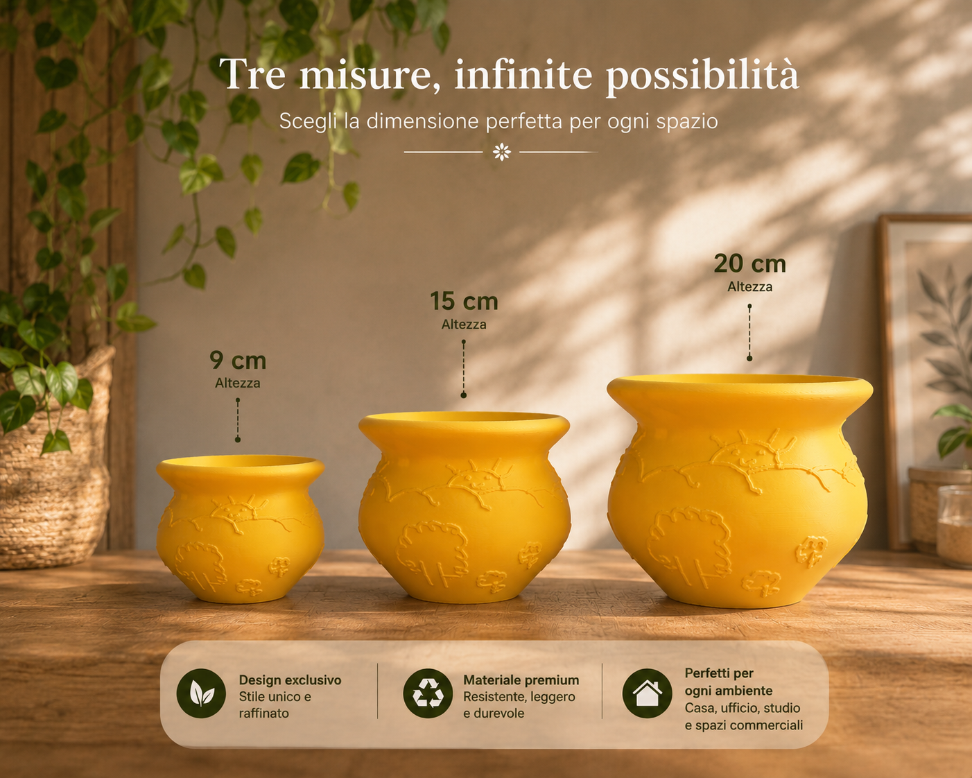 Stylish decorative planter available in three sizes, ideal for indoor plants, flowers, living room decoration, office decor and modern home styling.