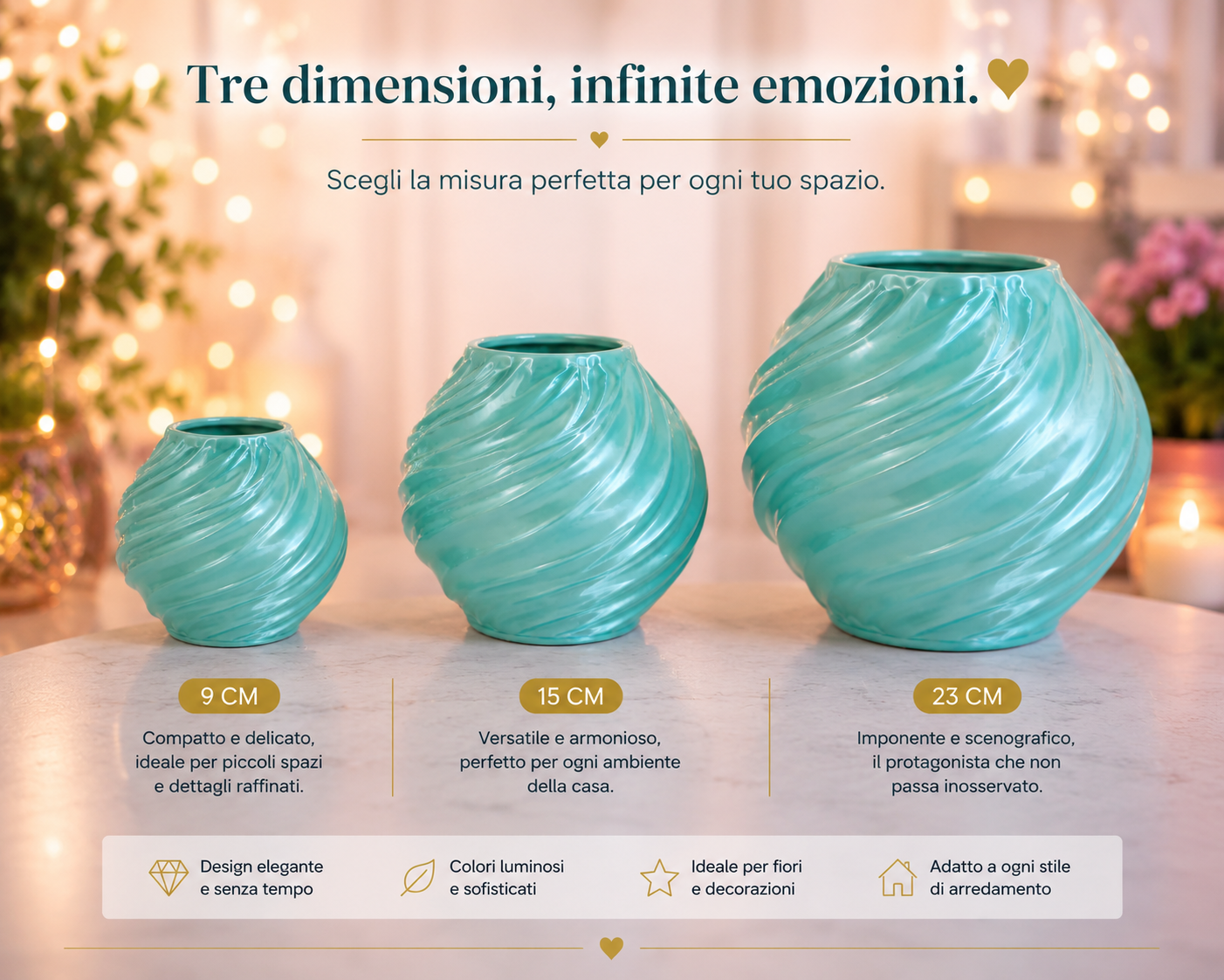 Decorative turquoise design vase available in three sizes, perfect for flowers, plants, modern home decor, office decoration and luxury interior design.