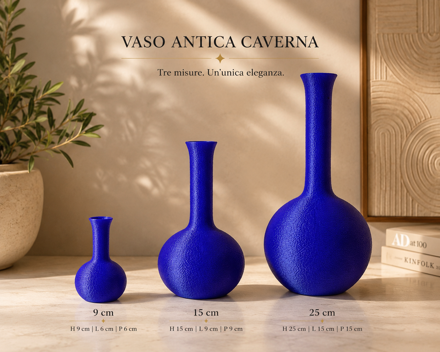Antica Caverna modern decorative vase collection featuring three available sizes. Contemporary designer vases crafted for luxury home decor, interior styling, living room decoration, and elegant modern interiors. Perfect for dried flowers, decorative arrangements, and premium home accessories.