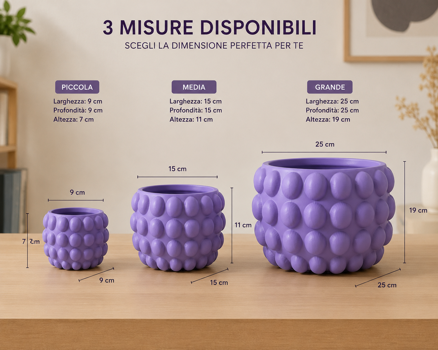 Premium purple decorative planter with vibrant indoor plant in a contemporary living space. Unique 3D printed bubble flower pot perfect for modern home decoration, office styling and luxury interior design.