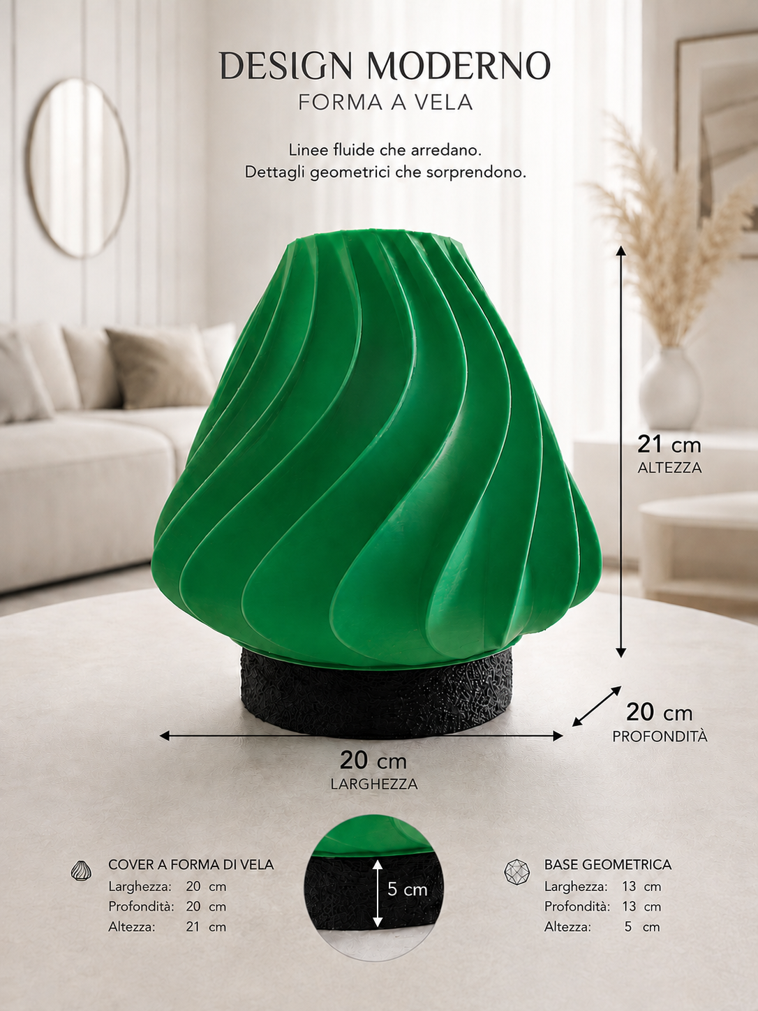 Elevate contemporary interiors with a striking emerald green sculptural table lamp featuring flowing wave-inspired curves and a contrasting black geometric base. Designed as both decorative lighting and a modern statement piece, its organic silhouette brings character to living rooms, bedrooms, offices and stylish interior spaces.
