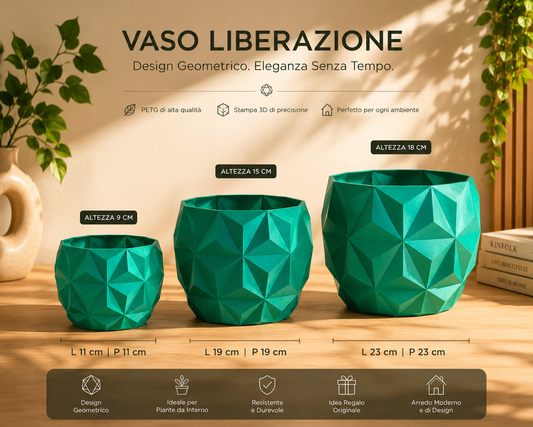 Modern geometric PETG planter collection showing three sizes for indoor plants, contemporary home decor, designer planters and modern interior styling