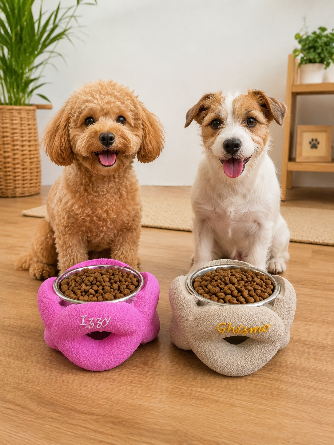 Luxury PETG 3D printed pet bowl stand with modern minimalist design for dogs and cats.