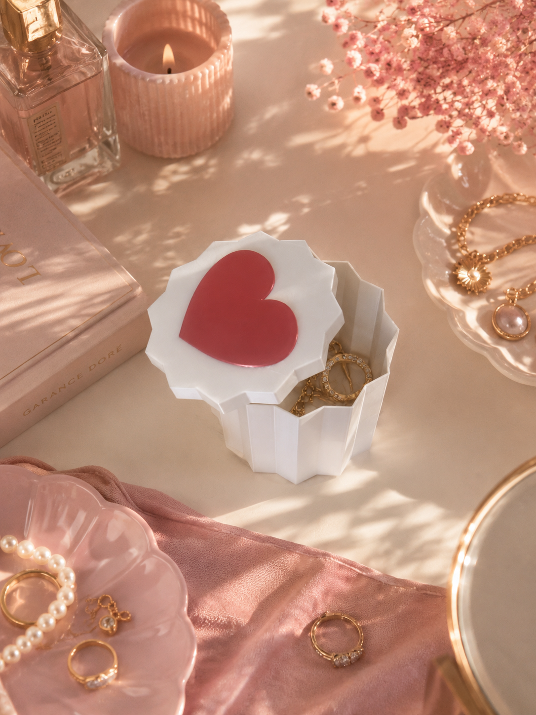 Portagioie Fjoccoloso con Cuore – Scatola Portagioielli Decorativa Design Moderno in PETG per Anelli, Collane e Gioielli