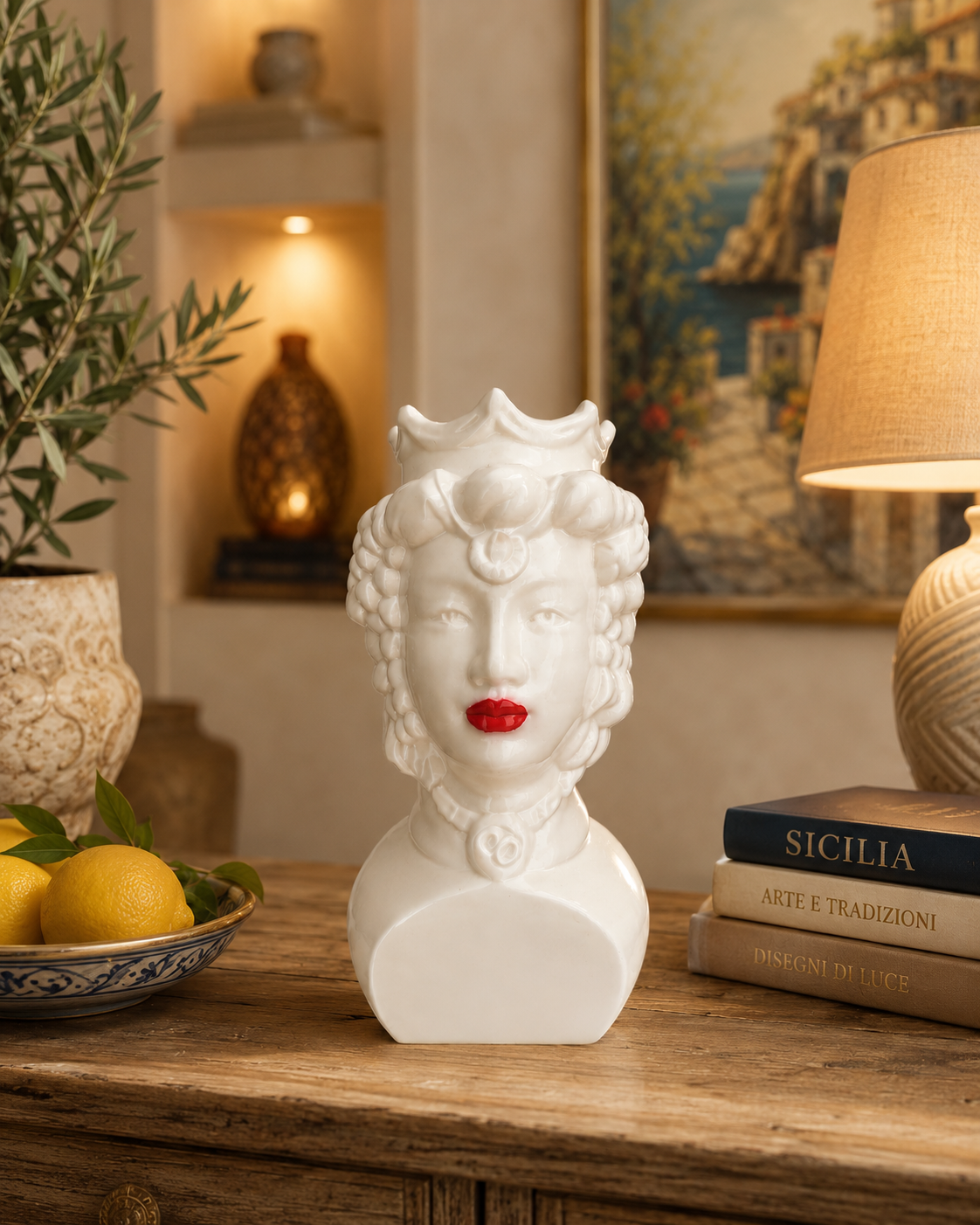 Contemporary Sicilian Moor Head decorative vase crafted with premium 3D printing. A stylish Mediterranean home accent ideal for living rooms, entryways, offices and luxury interior decoration.