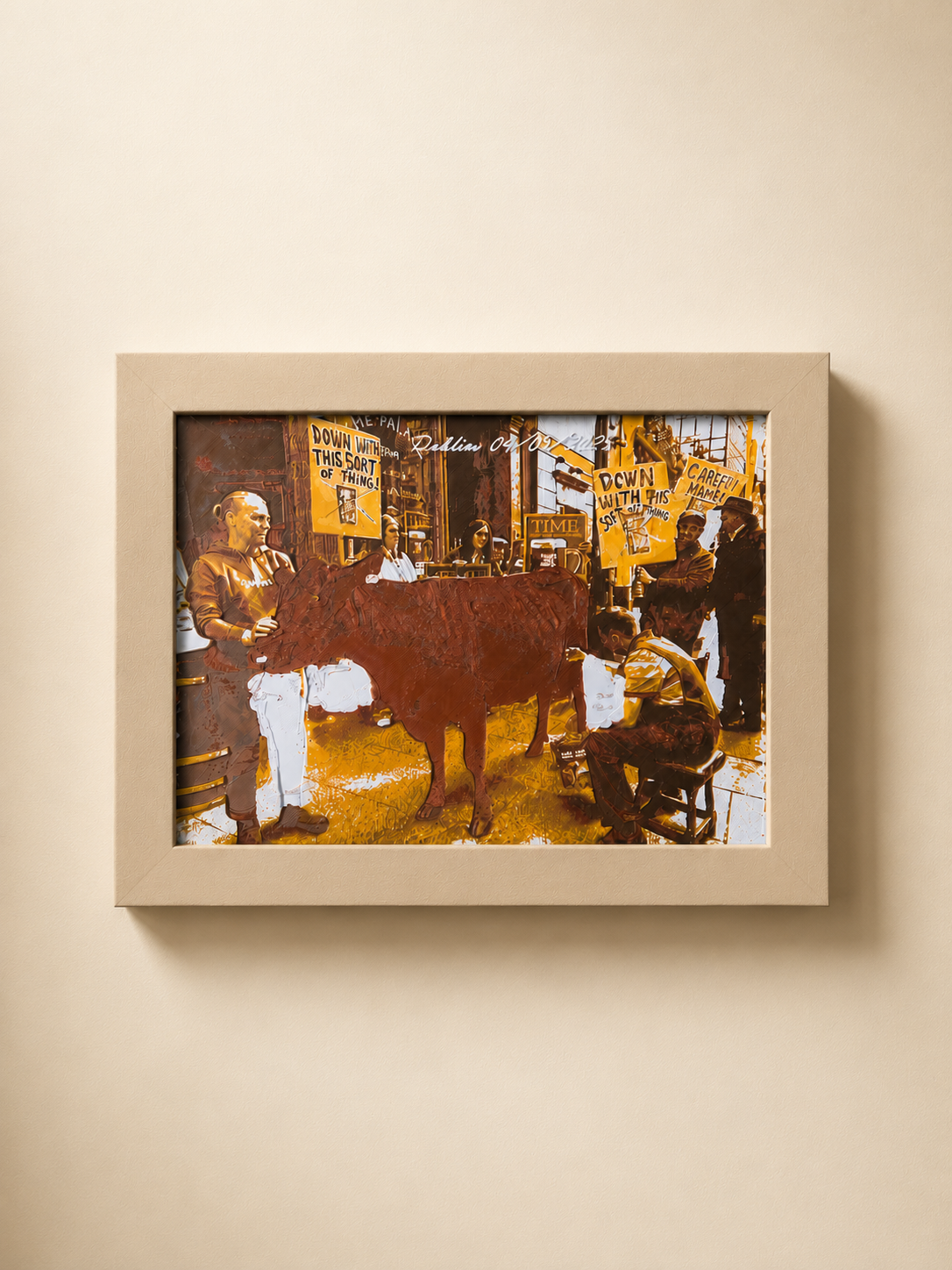 Exclusive handmade 3D relief wall art inspired by the historic Dublin Milk Protest, beautifully presented in an elegant beige frame with a matching neutral background. Expertly crafted using high-precision 3D printing, this premium textured wall sculpture blends historical storytelling, contemporary design and Italian craftsmanship, making it an exceptional statement piece for luxury home decor, modern interiors, offices, galleries and sophisticated wall decoration.