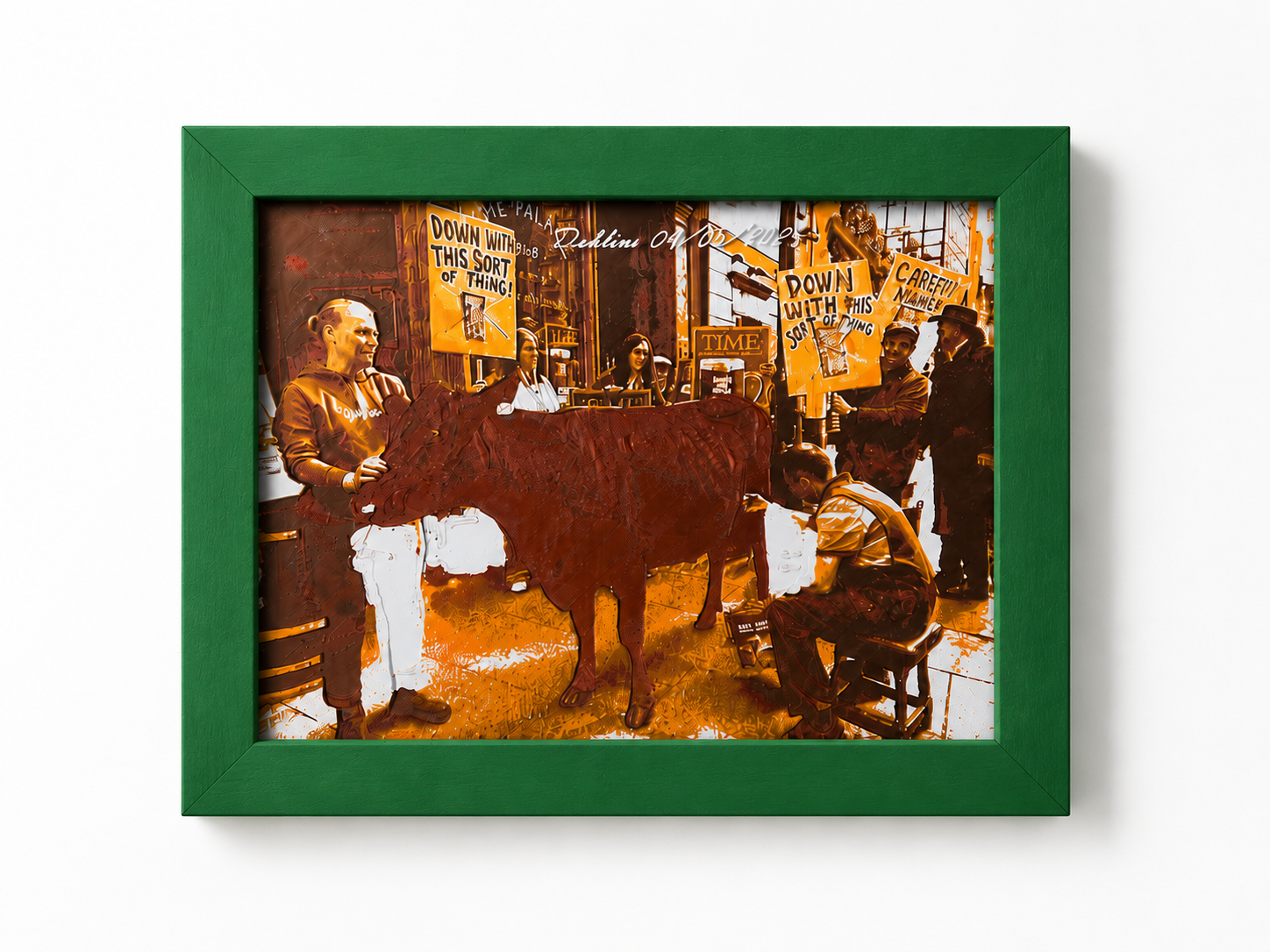 Exclusive handmade 3D relief wall art inspired by the historic Dublin Milk Protest, elegantly showcased in a refined green frame against a clean white background. Expertly crafted with high-precision 3D printing, this premium textured wall sculpture blends historical storytelling, contemporary design and Italian craftsmanship, making it an exceptional centerpiece for luxury home decor, modern interiors, executive offices, art galleries and sophisticated wall decoration.