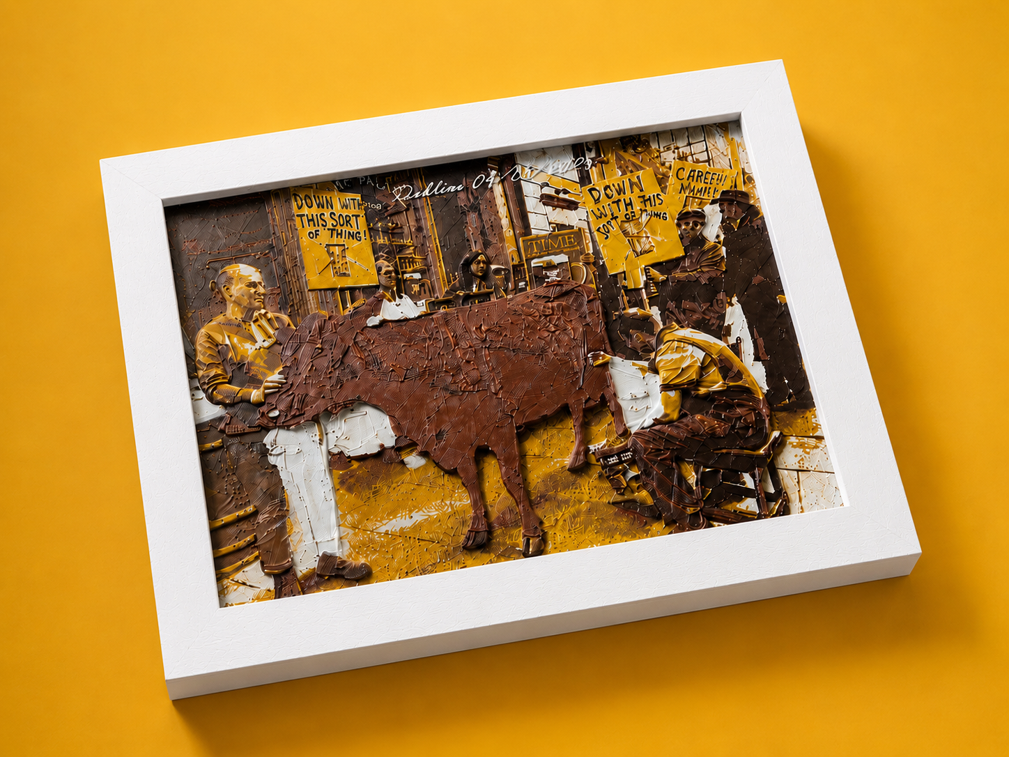 Premium handmade 3D relief wall art inspired by the historic Dublin Milk Protest, crafted with high-precision 3D printing and elegantly presented in a modern white frame. A unique textured wall sculpture designed for luxury home decor, contemporary interiors, offices, galleries and sophisticated wall decoration.