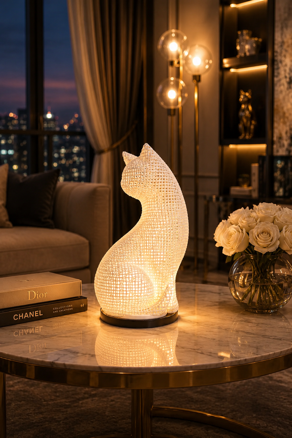Ilumina tu hogar con esta lujosa lámpara LED en forma de gato, con un elegante diseño moderno que crea un cálido resplandor ambiental. Perfecta como lámpara decorativa de mesa para salones, dormitorios, oficinas e interiores contemporáneos. Una singular lámpara de diseño en forma de gato que combina estilo, elegancia y un ambiente acogedor.