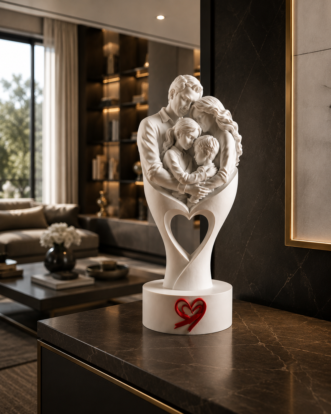 Una escultura decorativa premium que transforma interiores modernos en espacios cálidos y elegantes. Perfecta para casas de lujo y diseñadores de interiores.