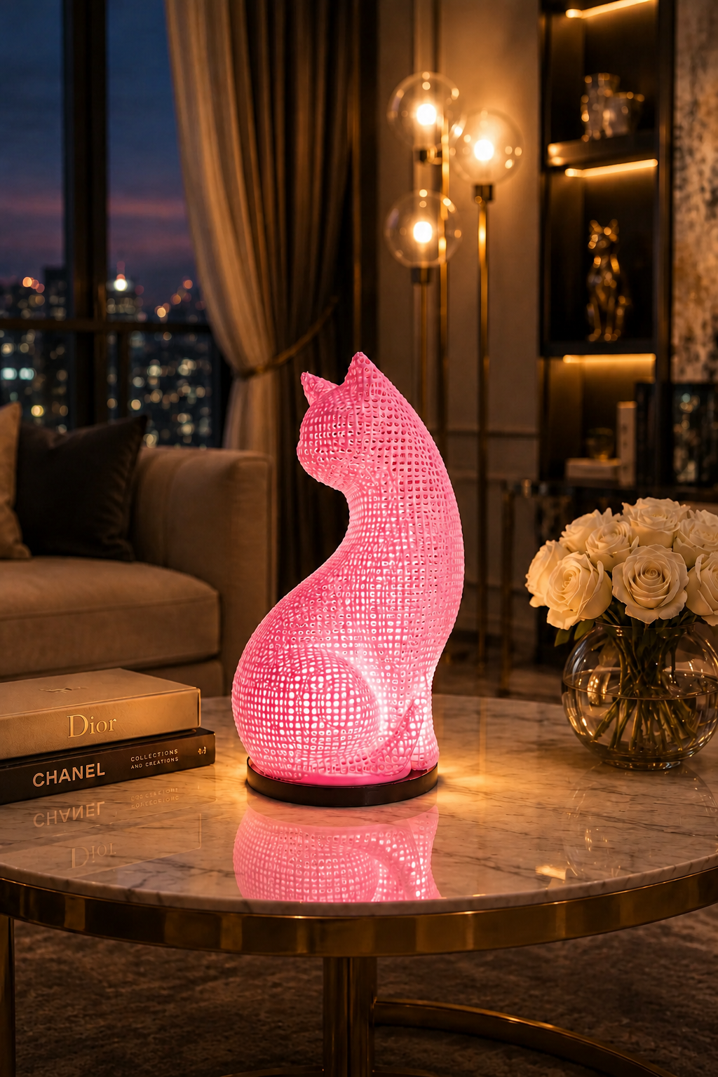 Lámpara LED de Gato de Diseño – Lámpara de Mesa Moderna para Dormitorio, Salón y Decoración de Lujo