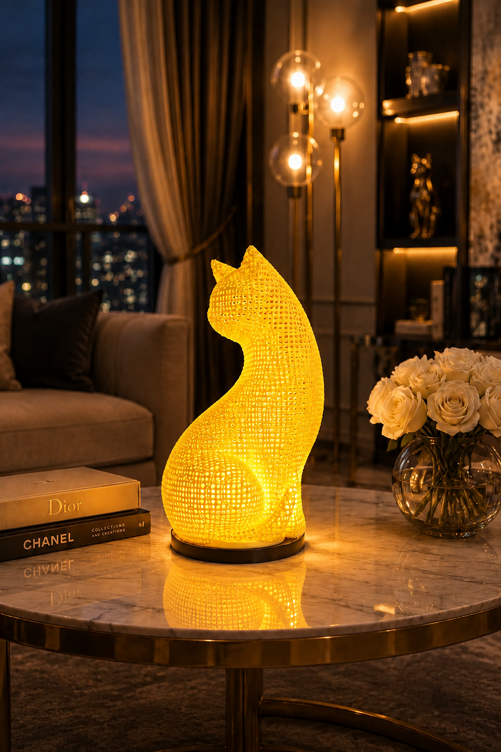 Lámpara LED de Gato de Diseño – Lámpara de Mesa Moderna para Dormitorio, Salón y Decoración de Lujo