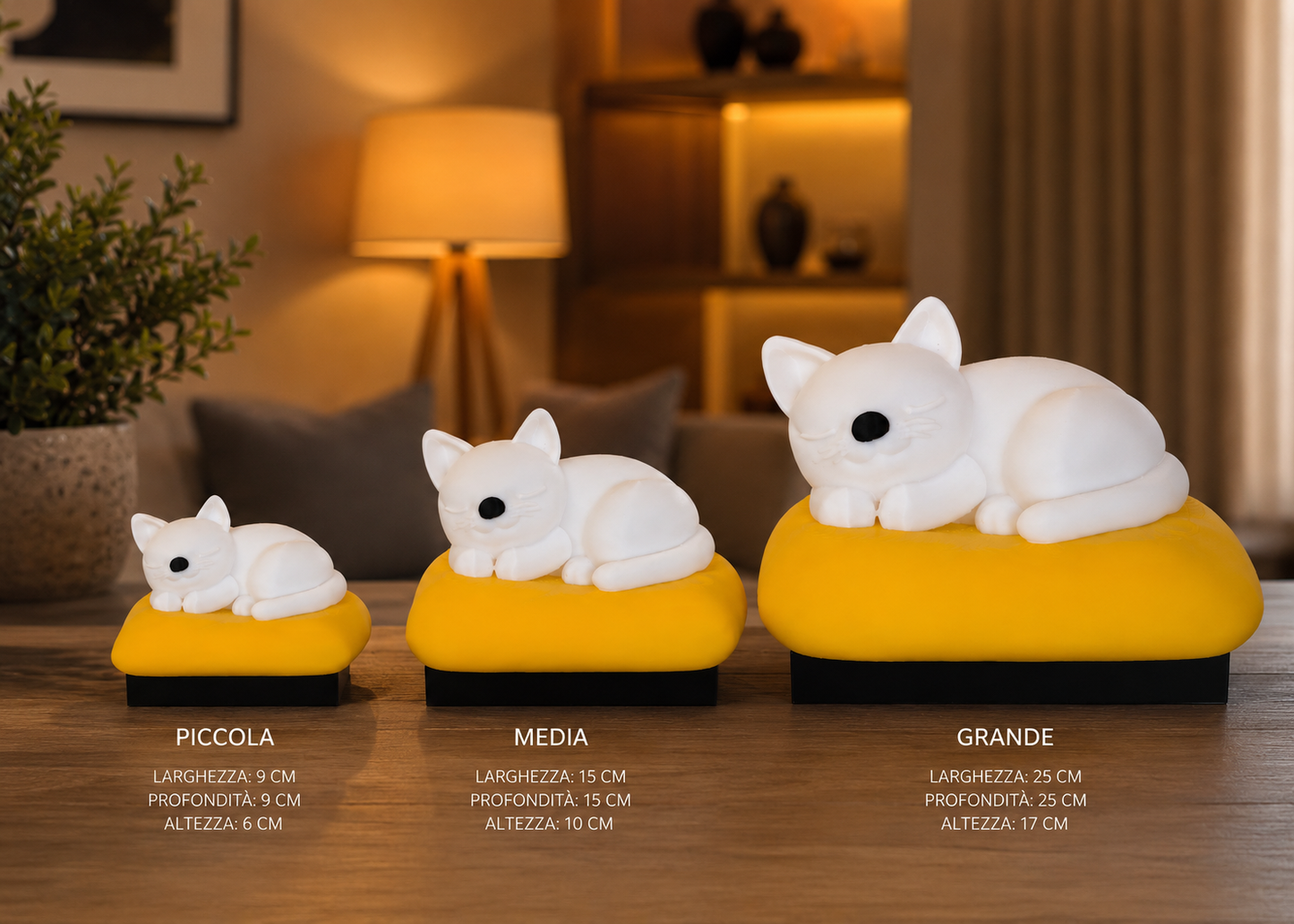 Elegant sleeping cat figurine displayed in a contemporary interior. This modern decorative sculpture adds warmth and style to coffee tables, shelves, desks, and cozy living spaces. Ideal for modern home decor enthusiasts.