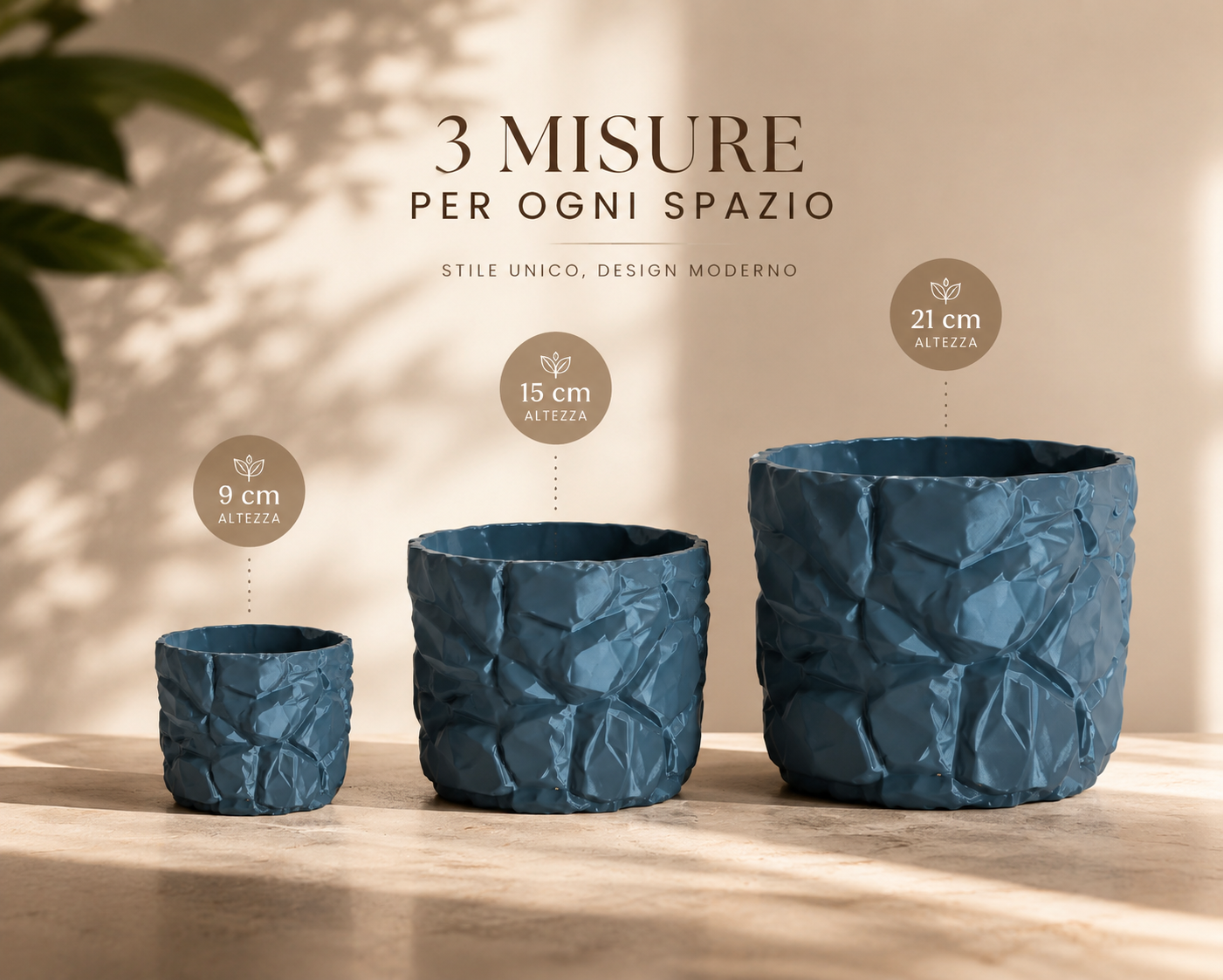 Premium 3D printed decorative planter available in three sizes (9 cm, 15 cm and 21 cm). Modern geometric flower pot with contemporary sculptural design, perfect for indoor plants, home decoration, office styling, living room decor, minimalist interiors and luxury home accessories. Unique designer planter for modern homes, Scandinavian decor and architectural interiors.