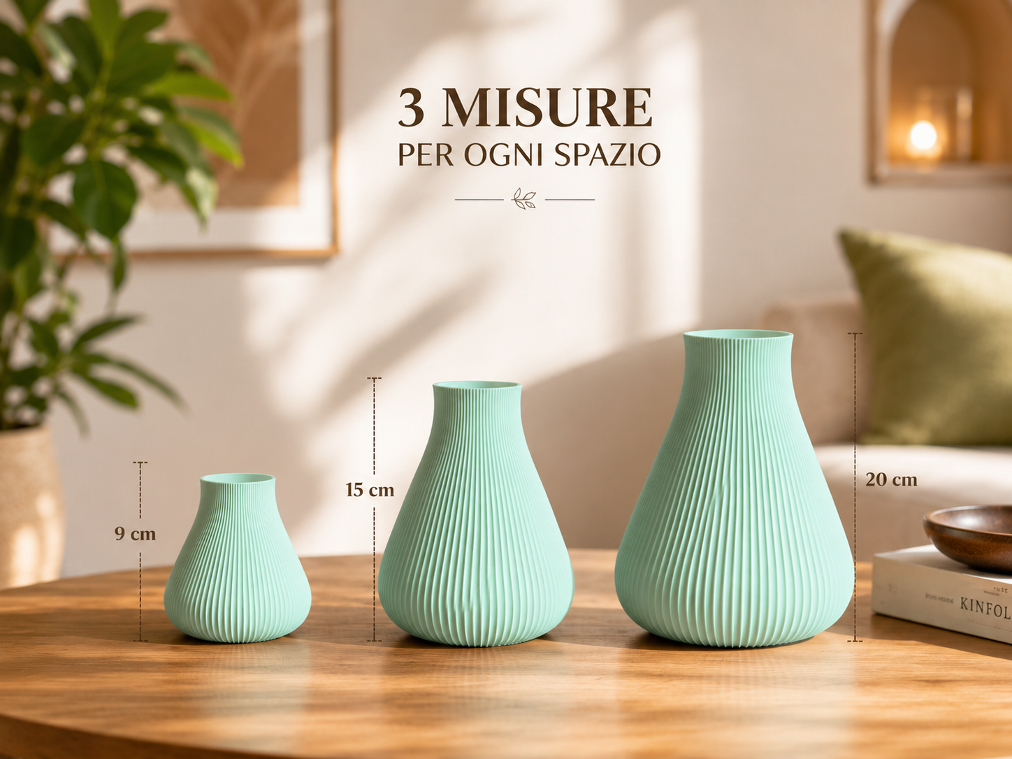 Modern ribbed 3D printed vase available in three sizes (9 cm, 15 cm and 20 cm). Decorative flower vase for living room, dining table, office, bedroom and contemporary interior…