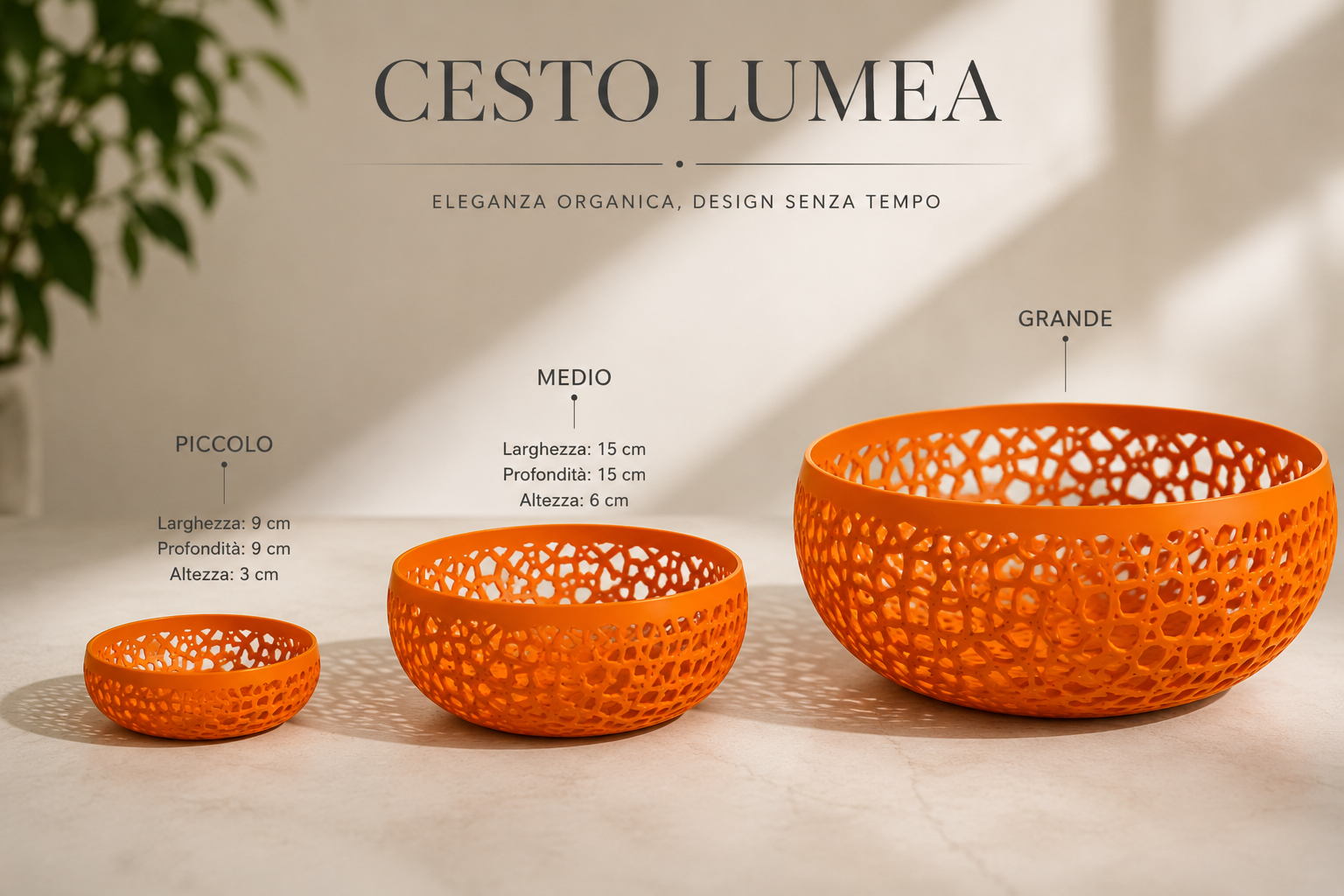 The Lumea decorative basket is available in three sizes to suit every space and lifestyle. Expertly 3D printed in PETG, its elegant openwork design makes it ideal as a fruit bowl, decorative centerpiece, storage basket, or modern home décor accessory for kitchens, dining rooms, and living spaces.