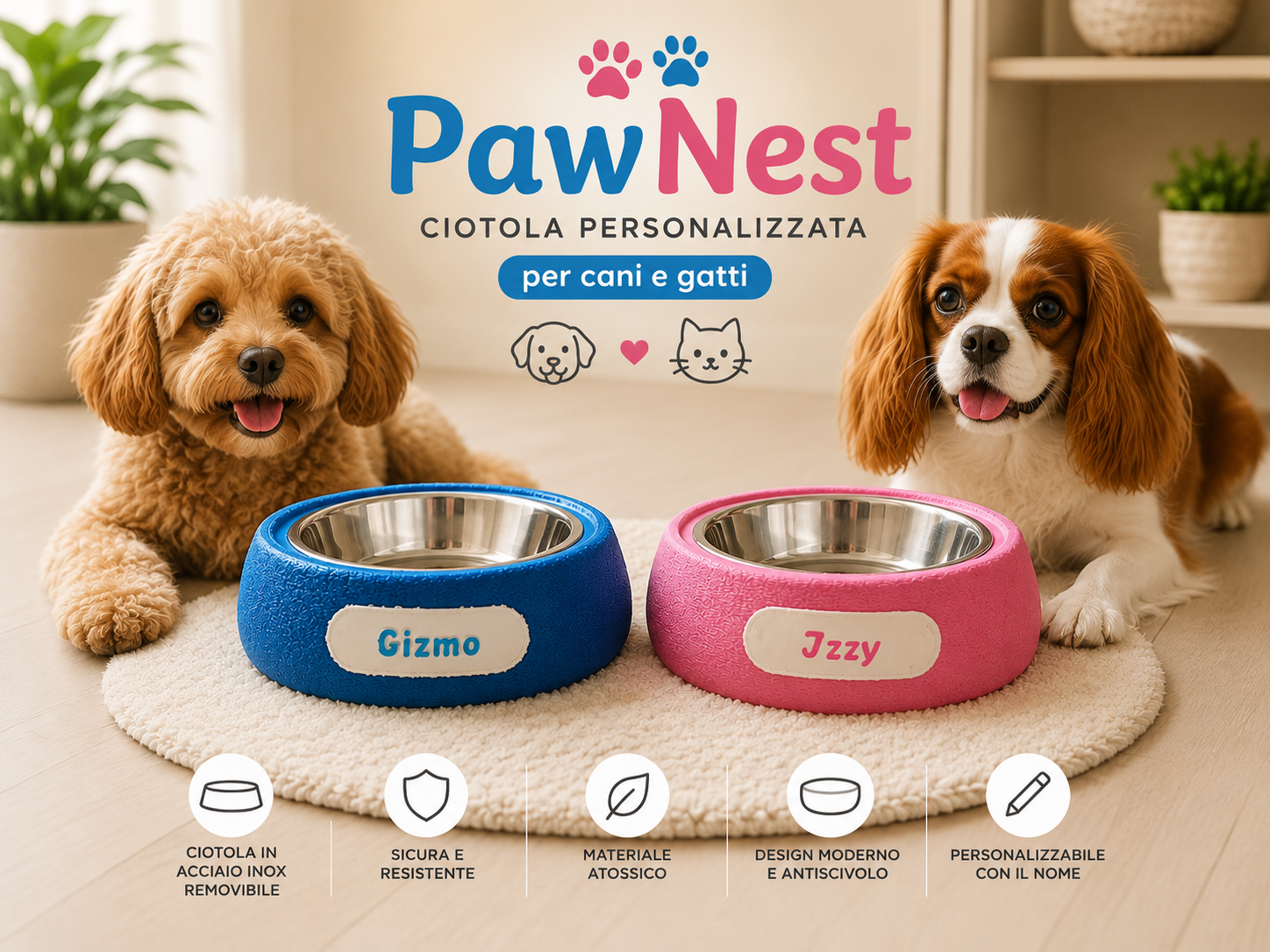 Elegant personalized pet feeding bowl holder designed for modern homes and pet lovers.