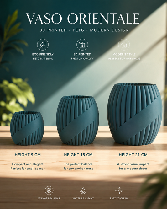 Elegant Oriental 3D printed PETG planter displayed in a bright modern living room with a tropical Anthurium plant. Contemporary decorative flower pot for luxury home decor, interior styling and designer spaces.