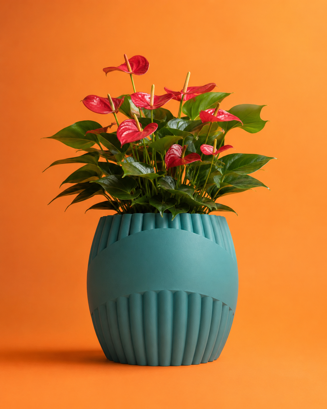 Minimalist Oriental decorative vase designed in 3D and printed in premium PETG. Modern flower pot with tropical plant for contemporary interiors, Scandinavian decor, Japandi style and elegant home decoration.
