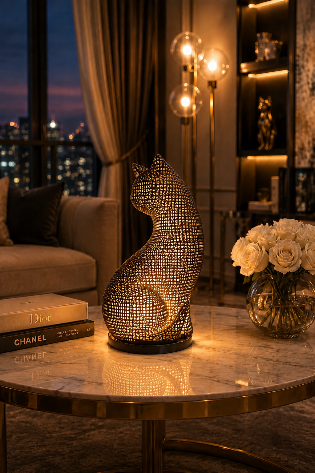 Elegante lámpara LED negra en forma de gato, impresa con precisión en 3D usando material PETG prémium. Lámpara de mesa decorativa moderna para dormitorios, salones, oficinas y decoración de lujo del hogar. Incluye iluminación ambiental LED cálida, diseño contemporáneo y un estilo minimalista que realza cualquier interior con elegancia y sofisticación.