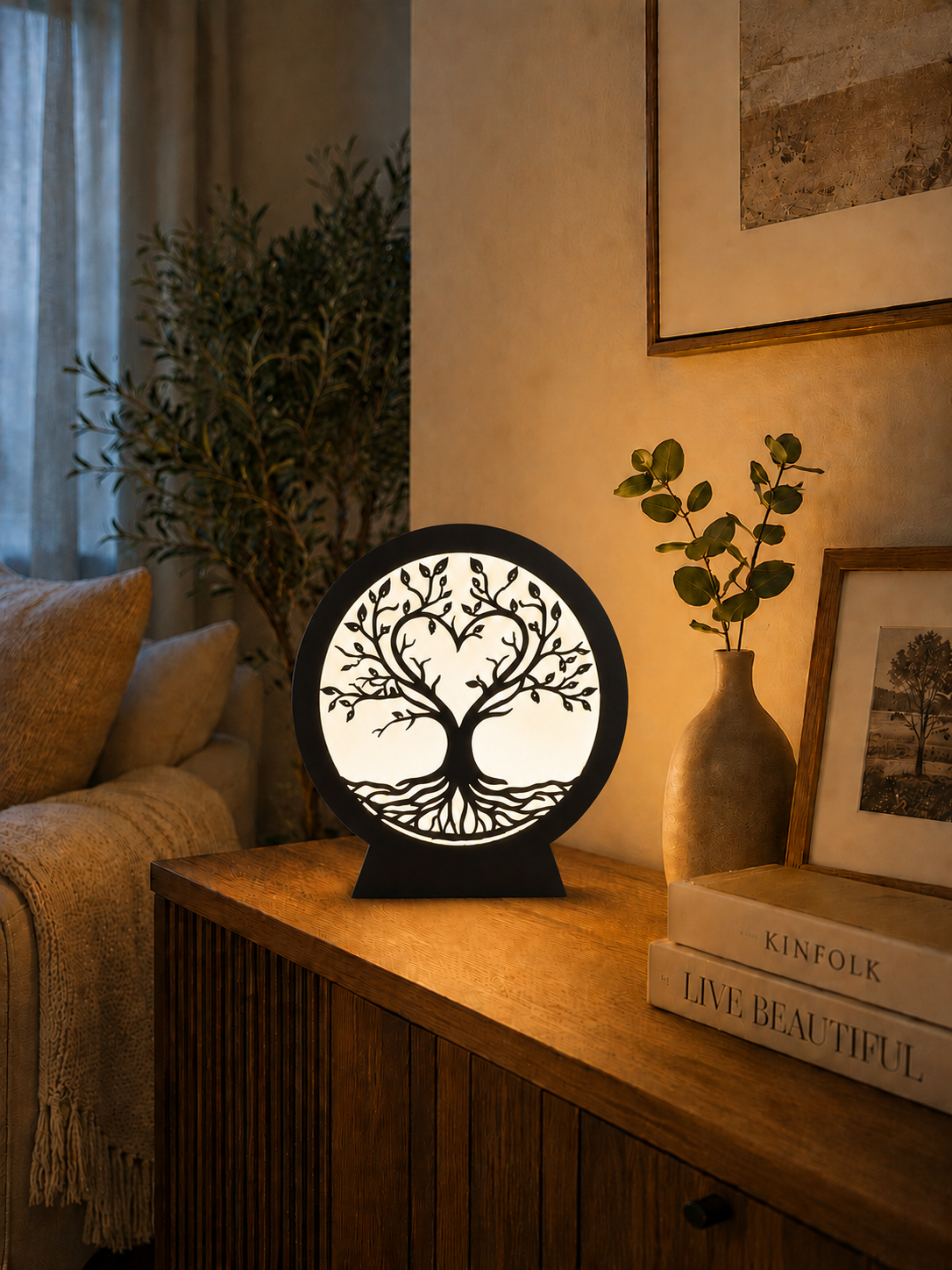 Luxury black Tree of Life LED lamp for elegant home decor, ambient lighting and unique gifts.