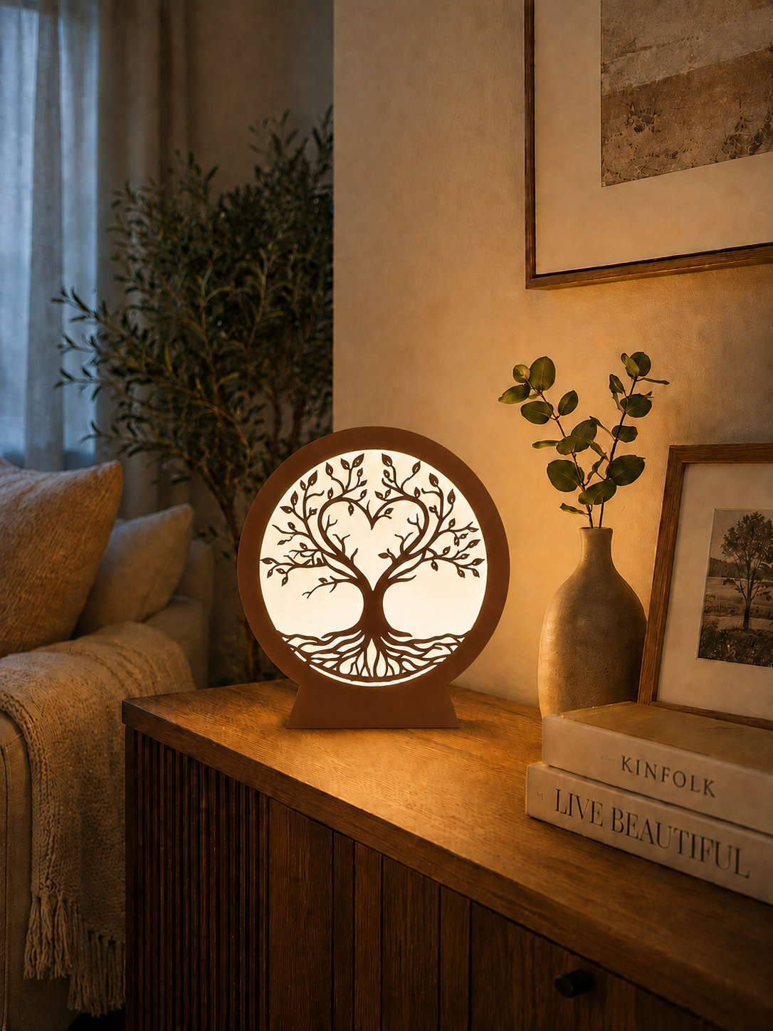 Luxury brown Tree of Life LED lamp for elegant home decor, ambient lighting and unique gifts.