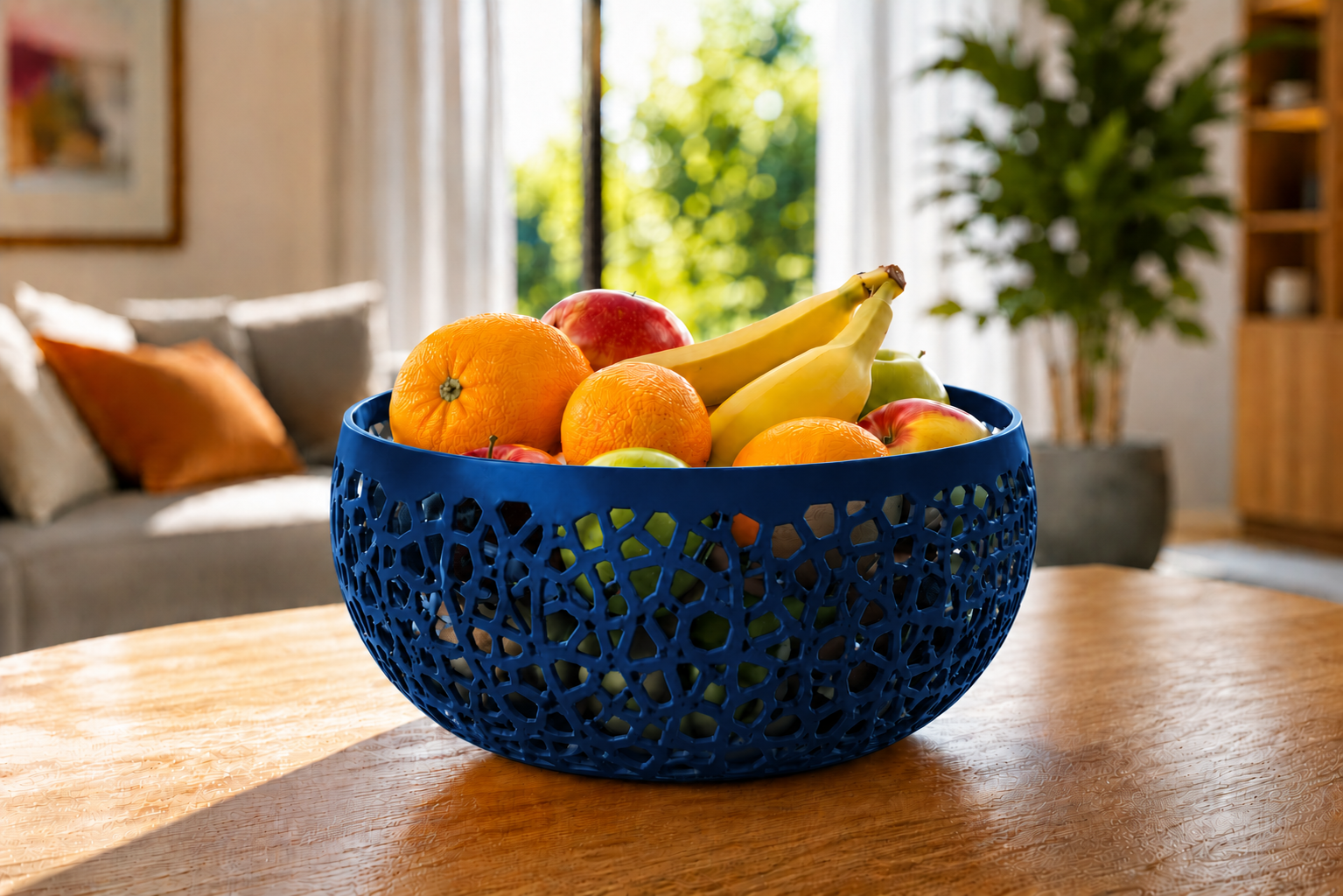 The Navy Blue Lumea modern fruit bowl is a premium 3D printed decorative basket crafted from durable PETG. Featuring an elegant geometric openwork design and a sophisticated navy blue finish, it is perfect for displaying fresh fruit while adding a refined touch to modern kitchens, dining rooms, and luxury living spaces. Designed and made in Italy, this contemporary fruit basket combines timeless Italian design, exceptional craftsmanship, and everyday functionality, making it an ideal centerpiece for kitchen