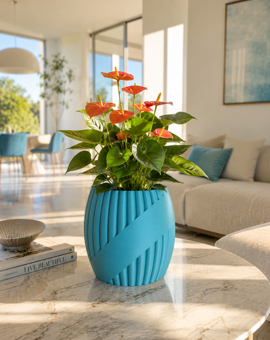 Modern Oriental Vase available in three sizes. Premium 3D printed PETG planter featuring contemporary ribbed design for indoor plants, flowers, minimalist home decor, Scandinavian interiors and modern living spaces.