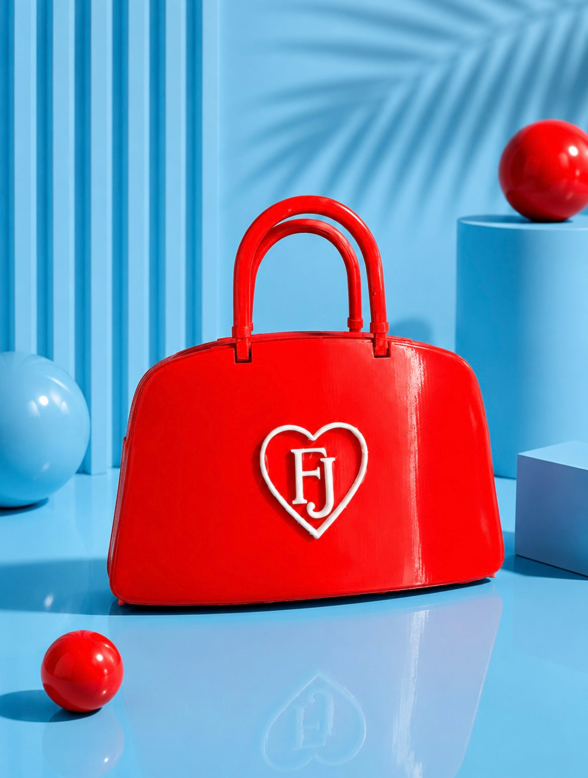 Red 3D printed decorative bag made of TPU with modern luxury-inspired design, perfect as home decor organizer, candy holder and contemporary desk accessory.