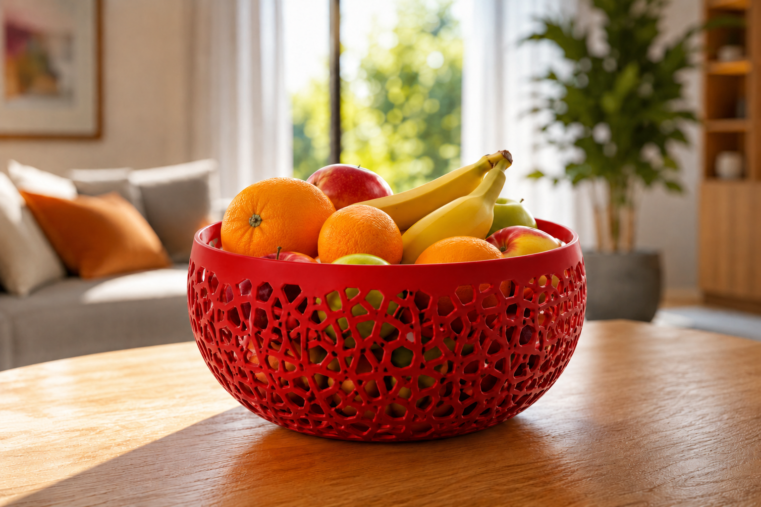 The Red Lumea modern fruit bowl is a premium 3D printed decorative basket crafted from durable PETG. Its elegant geometric openwork design makes it a stylish centerpiece for fresh fruit, adding a contemporary touch to kitchens, dining rooms, and modern living spaces. Designed and made in Italy, it combines functionality, minimalist aesthetics, and premium craftsmanship for sophisticated home décor.