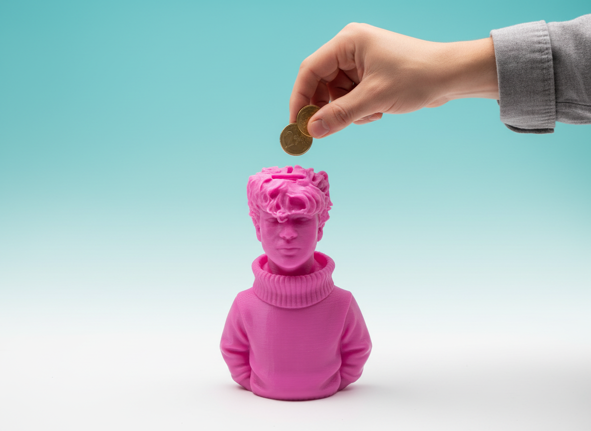 Dettaglio inserimento monete nel Salvadanaio Umby pop design moderno