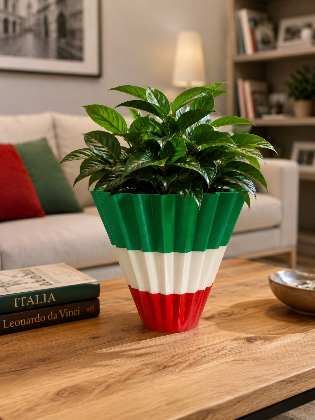 Vaso Festa della Repubblica Italiana tricolore in PETG con design geometrico moderno stampato in 3D